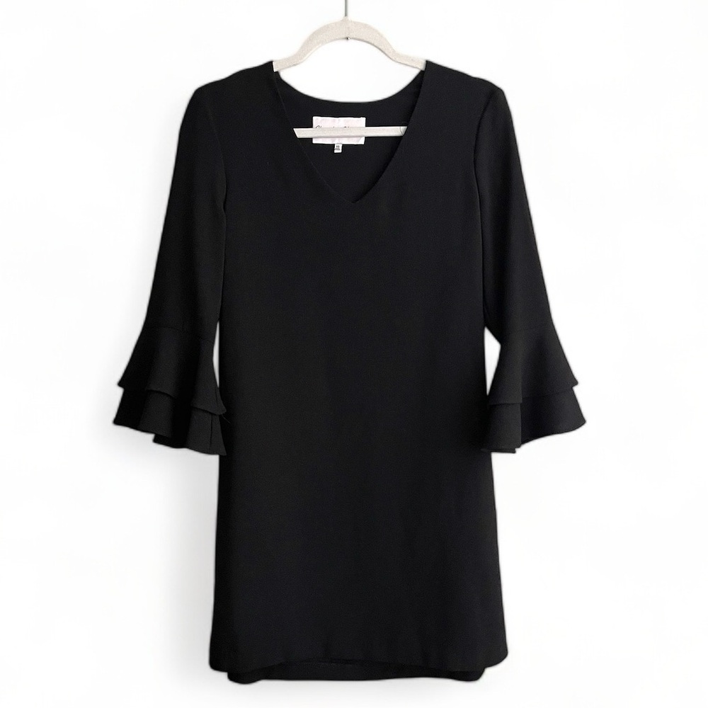 Charles Henry V-Neck Ruffle Sleeve Shift Dress